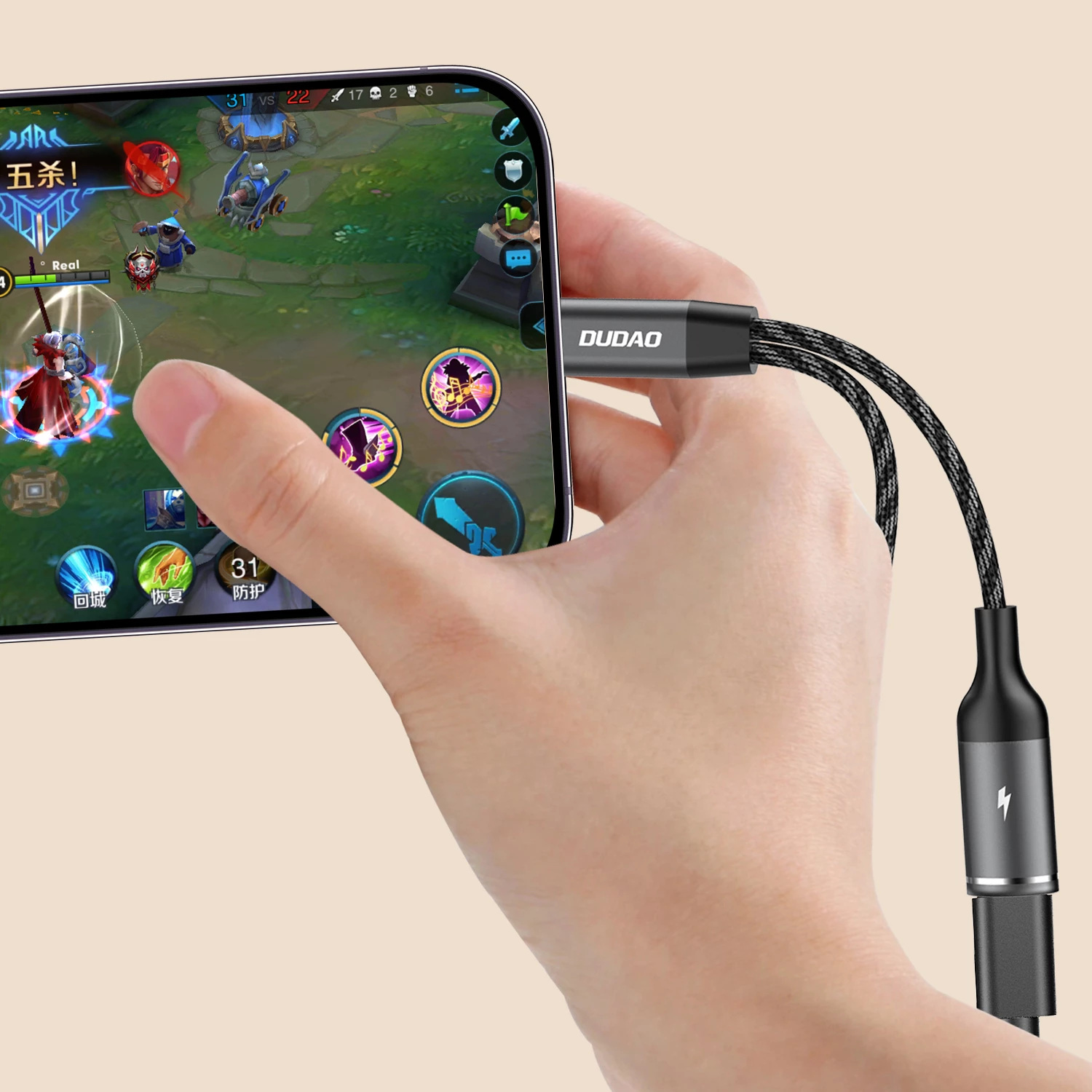 Adapter USB-C Dudao L13C+ 2-në-1, 1.2m, Gri