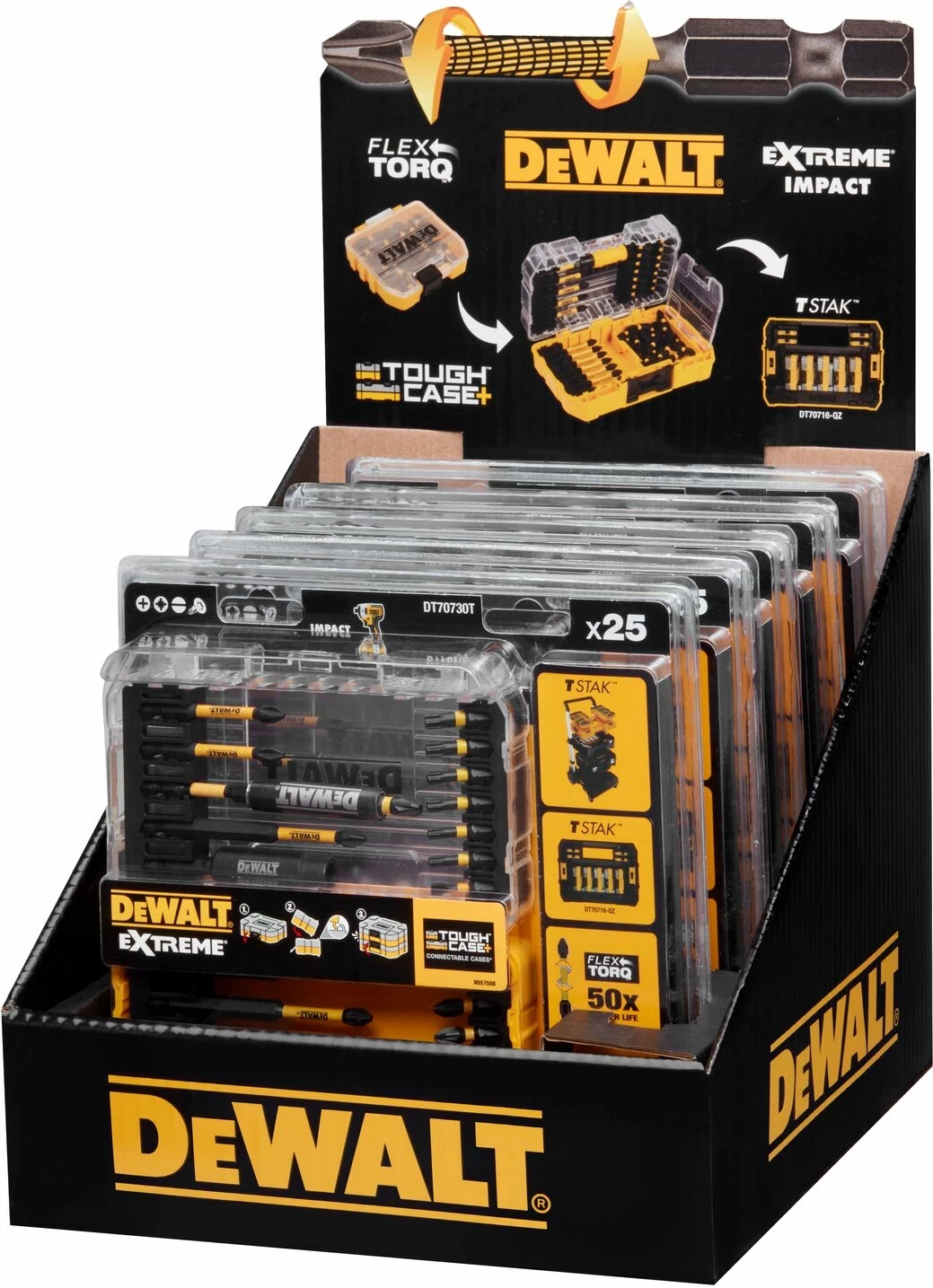Set bitash për kaçavidë Dewalt FLEXTORQ DT70730T 25 copë me kuti të fortë