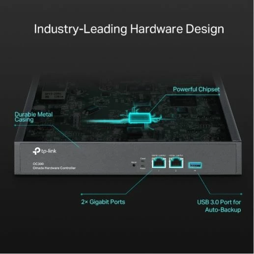 Kontroller cloud TP-LINK Omada OC300, 2x Gigabit, USB 3.0, kasë metalike gri