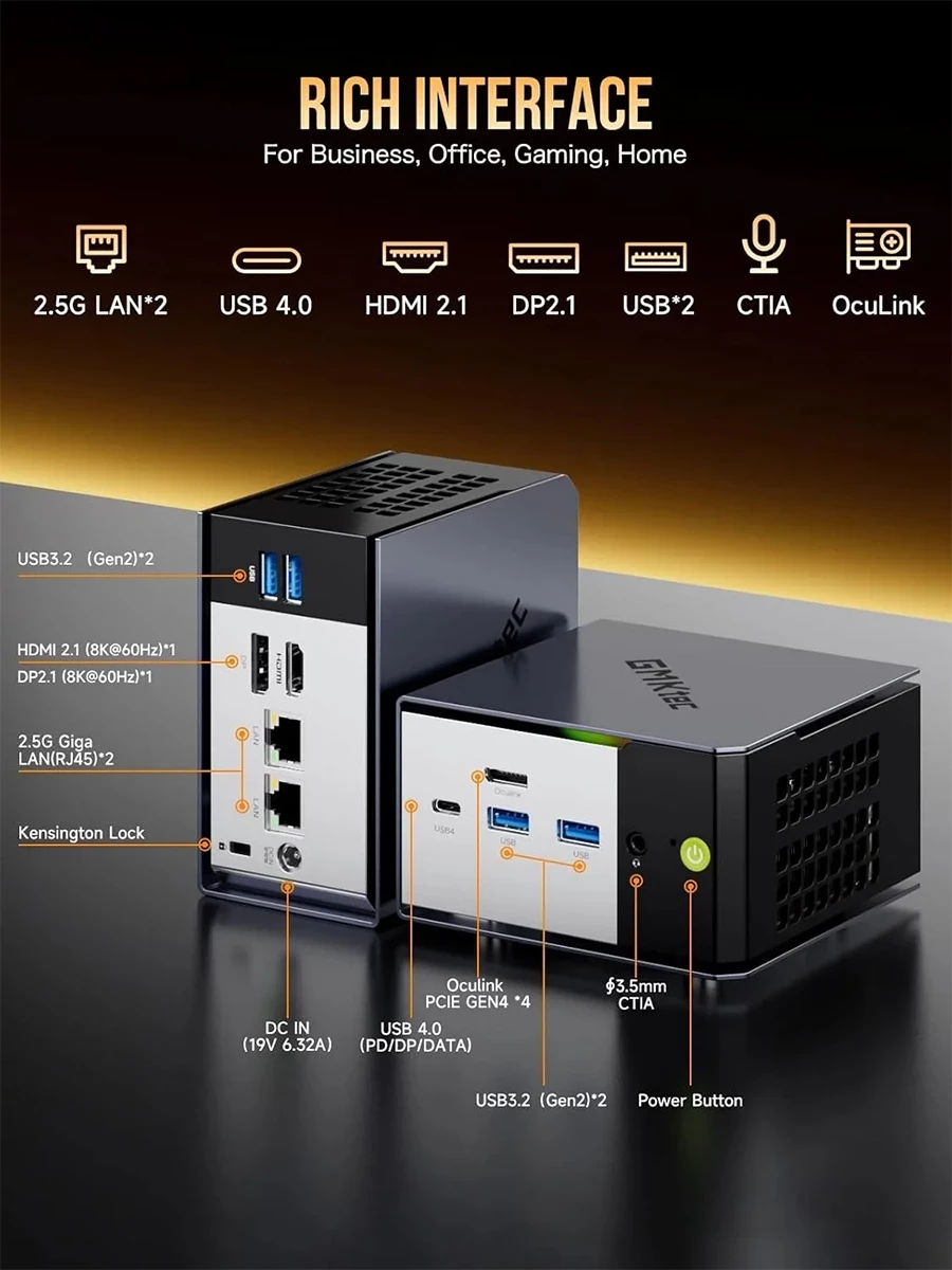 Kompjuter mini GMKtec EVO-X1 Ryzen AI 9 HX 370 32GB RAM 1TB SSD Windows 11 Pro i zi