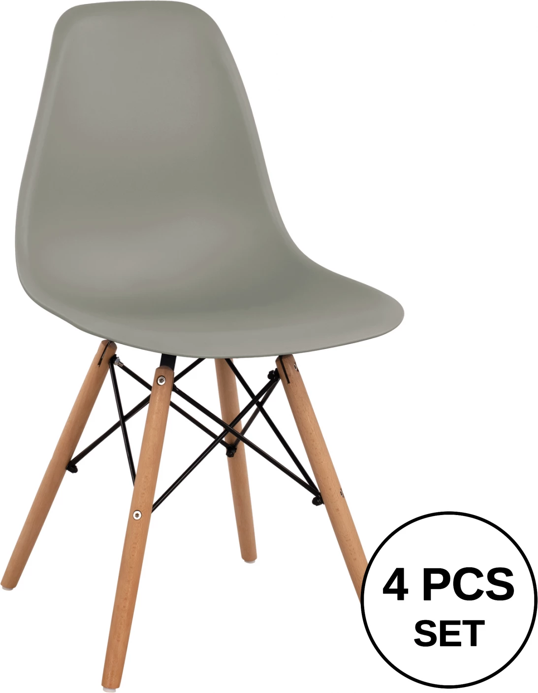 Karrige me këmbë druri dhe sedilje Twist PP Gri FH8460.10 46x50x82 cm, set prej 4 copash