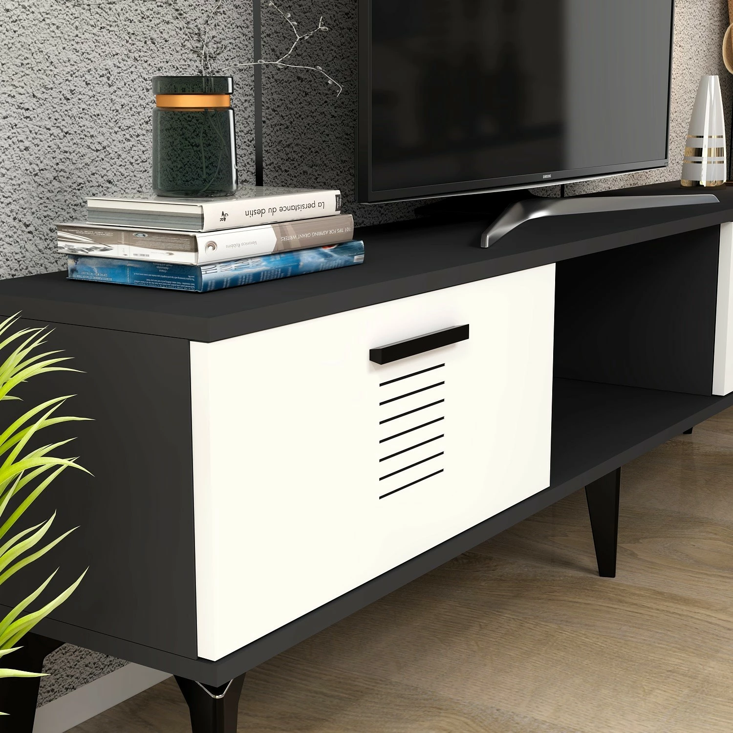 Komodë TV Skye Decor, antracit, e bardhë
