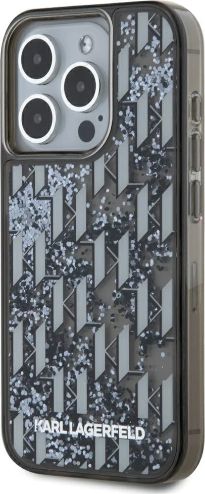 Mbështjellës Karl Lagerfeld Liquide Glitter Monogram Gradient për iPhone 15 Pro Max, i zi