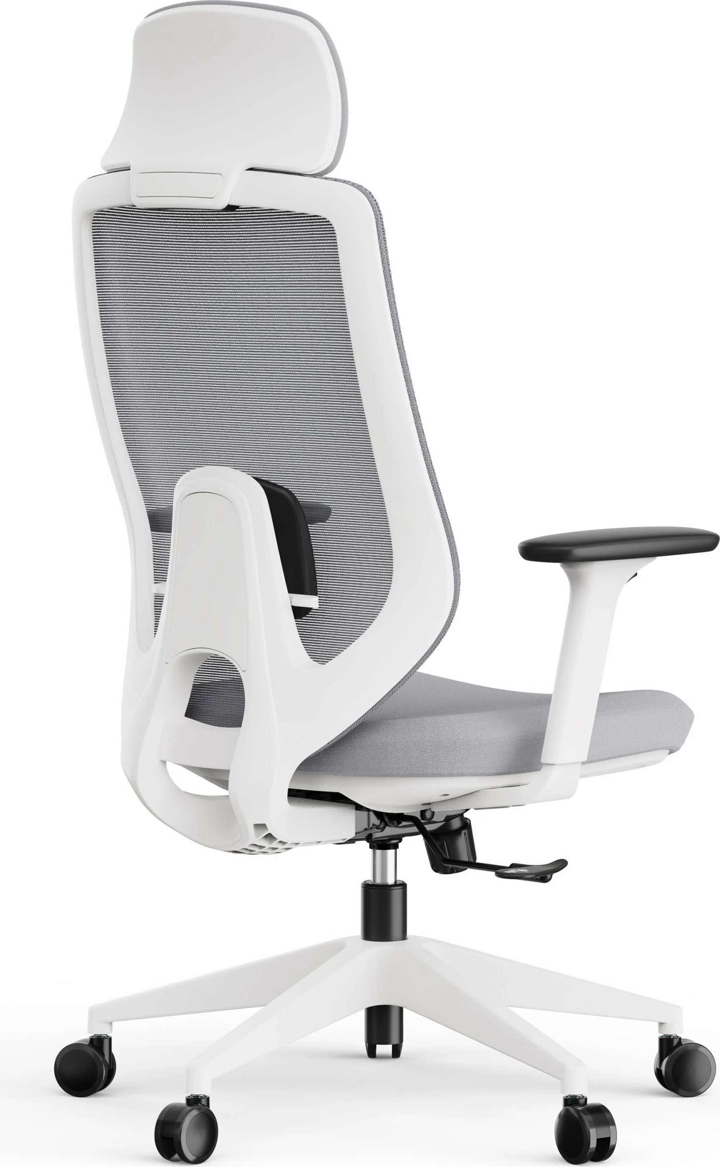 Karrige zyre SENSE7 Nakai, ergonomike me rrota, mbështetëse koke, krahë 3D, 150 kg, bardhë-gri