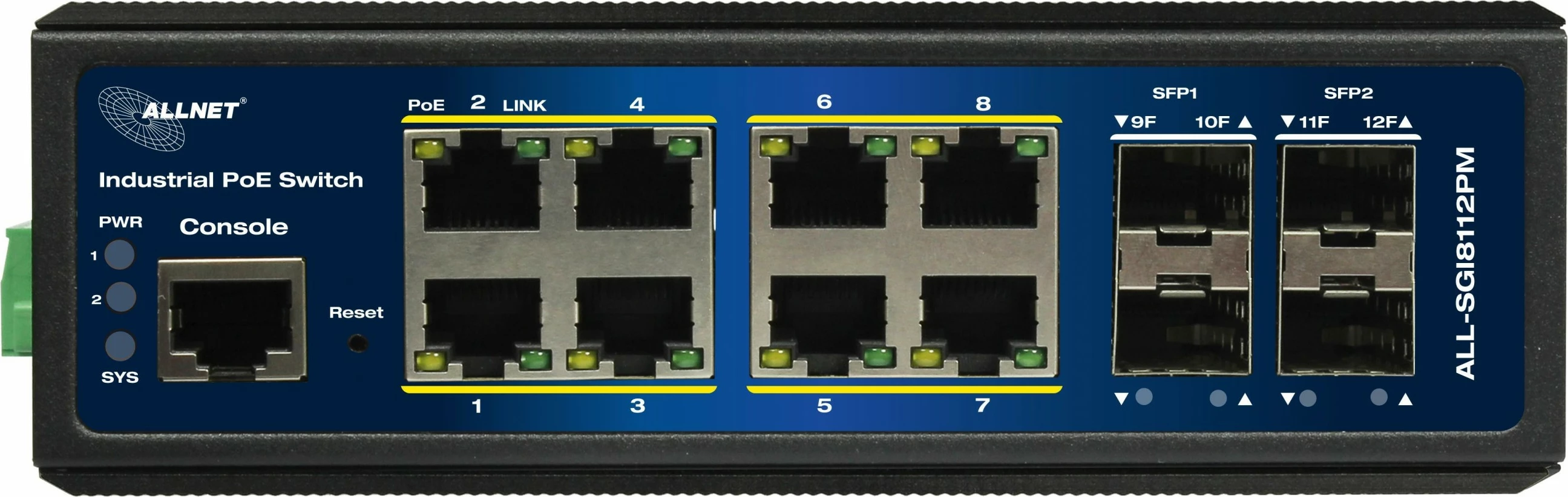 Switch ALLNET ALL-SGI8112PMJ, PoE, industrial