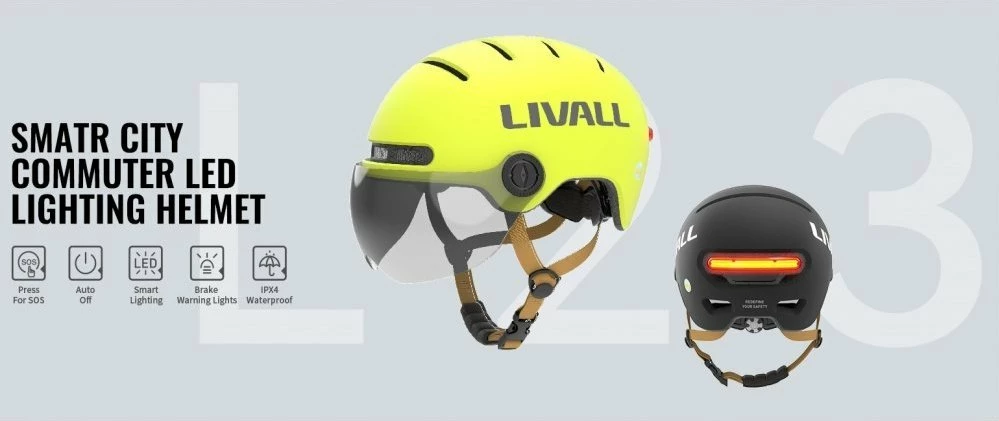 Helmet urban smart Livall L23, M (54-58 cm), me vizorë Quick Shield, LED, sensor rënie & SOS (L23-M-BLK)