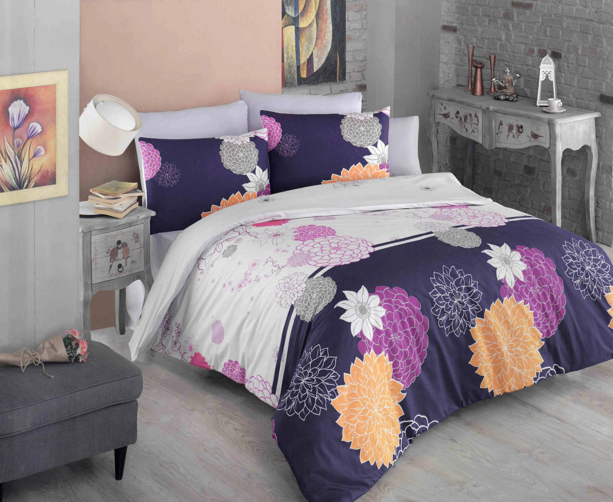 Set mbulesë për jorgan Super King, ngjyrë kaltër e errët, L'essentiel, Baume