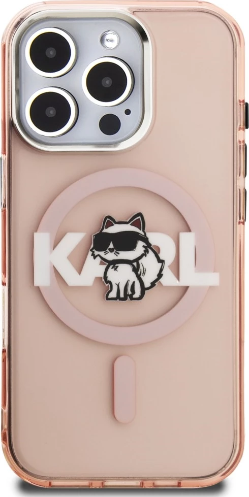 Mbështjellës MagSafe Karl Lagerfeld IML Choupette Sketch Logo për iPhone 16 Pro Max, Hardcase TPU/PC, rozë, në kuti