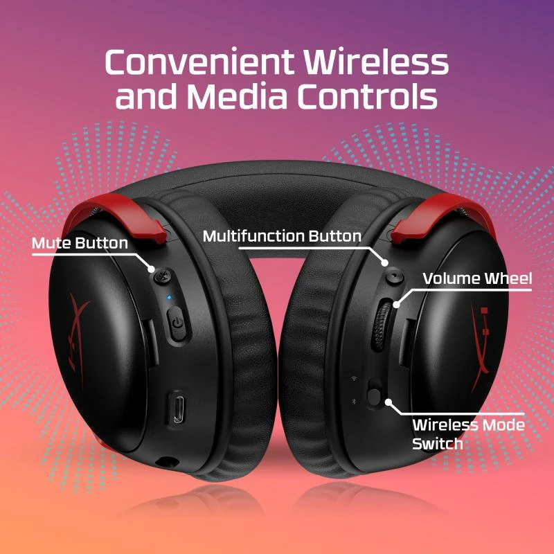 Kufje me mikrofon HyperX Cloud III S Wireless A59Z0AA, pa kabllo 2.4 GHz + Bluetooth, DTS Headphone:X, drejtues 53mm, bateri deri 200h, e zezë/e kuqe