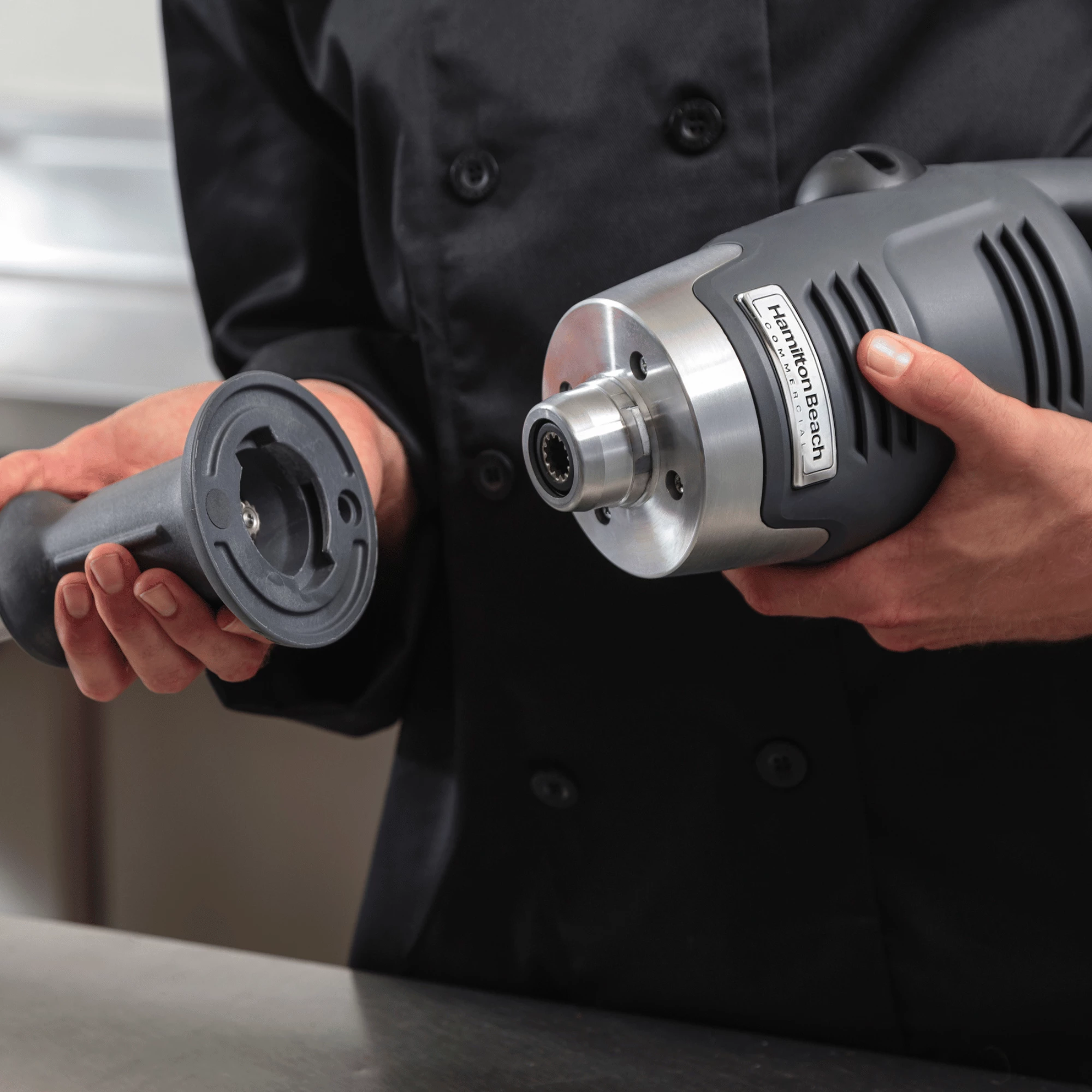 Blender zhytës, Hamilton Beach Commercial BigRig, deri 121 L, krah çelik inox, 930x216 mm, me bazë fuqie dhe mbajtëse muri