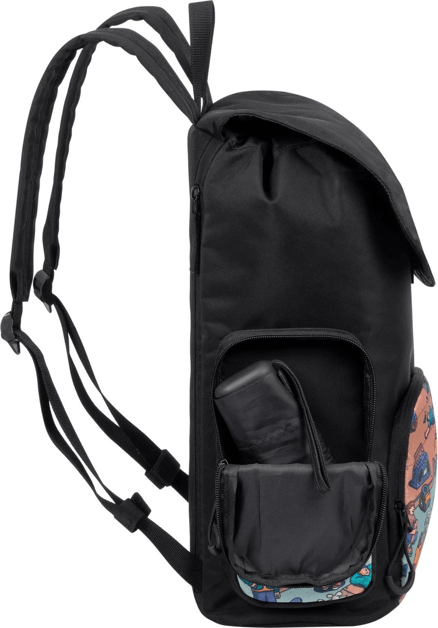 çantë shpine shkollore RIVACASE 5425 Agora 15L waterproof, print “Skaters”, e zezë
