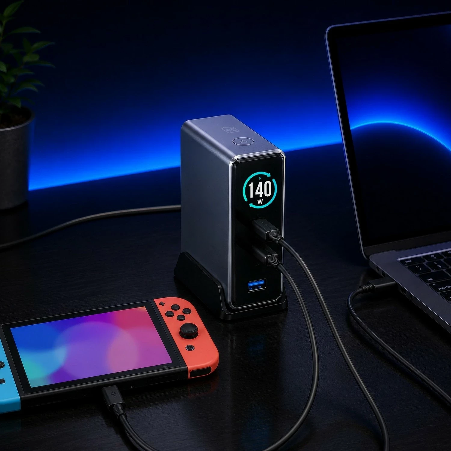 Karikues tavoline 3MK InCharge Lumin PD3.2 140W, 4x USB-C, 1x USB-A, e zezë
