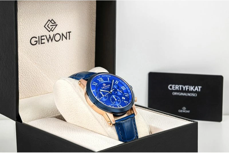 Orë dore meshkuj Giewont GW6260-A5 Copper Blue, rrip lëkure, blu