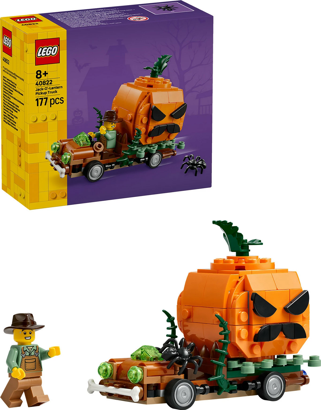 Set ndërtimi LEGO 40822 Jack-O-Lantern Pickup Truck, 177 pjesë, 8+, portokalli