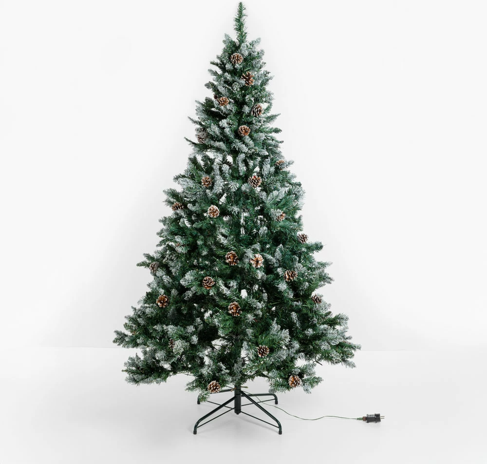 Pemë e Krishtlindjeve, borë artificiale, me LED, PVC, 150x150x210, e gjelbër-bardhë