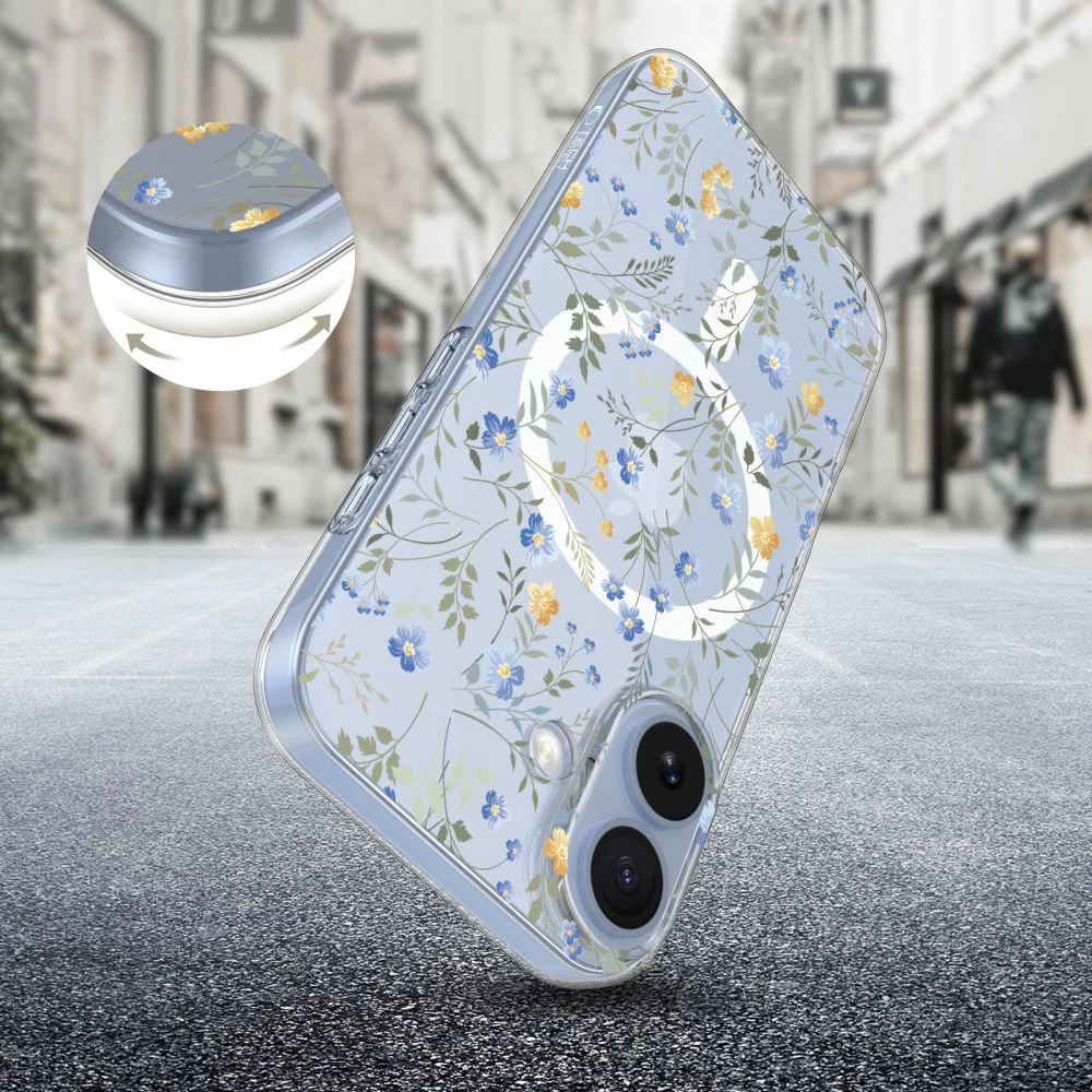 Mbështjellës Tech-Protect FlexAir MagSafe për iPhone 17, TPU fleksibil, Daisies with Leaves, transparent, 1 copë