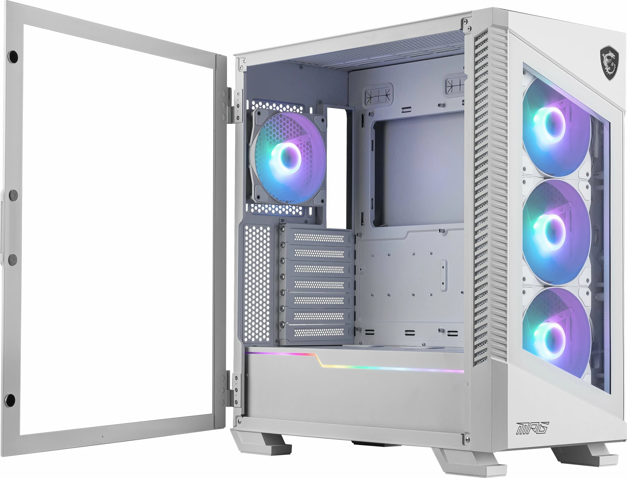 Kasë MSI MPG Velox 100R ARGB Midi Tower ATX/eATX me xham të temperuar, USB-C, kllapë GPU vertikale, e bardhë
