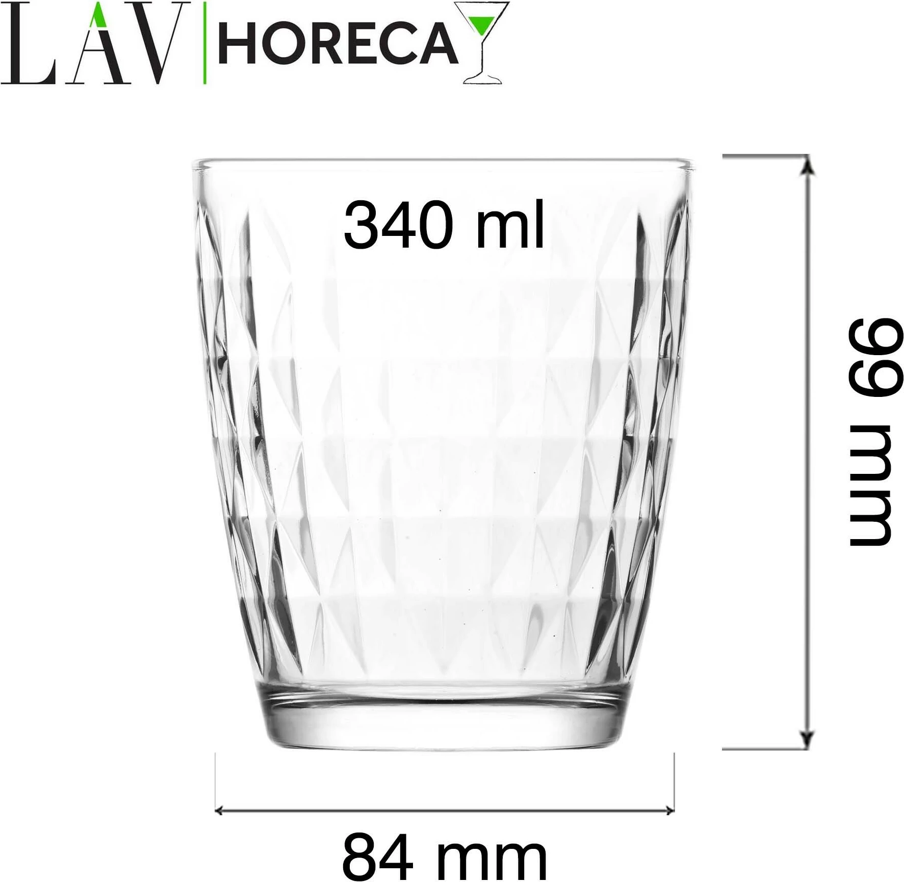 Gotë LAV HORECA Marbella 340 ml, transparent, set 12 copë