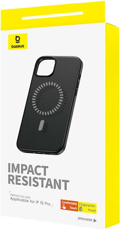 Mbështjellës magnetik për celular Baseus Fauxther Series për iPhone 15 Pro, i zi