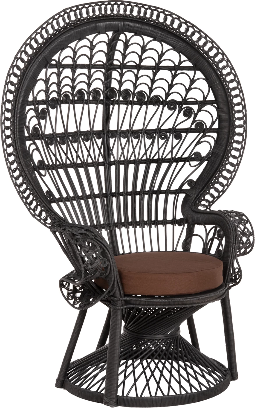Karrige mbretërore palloi, FH9342.03, rattan, ngjyrë e zezë, jastëk kafe, 114x72x150H cm