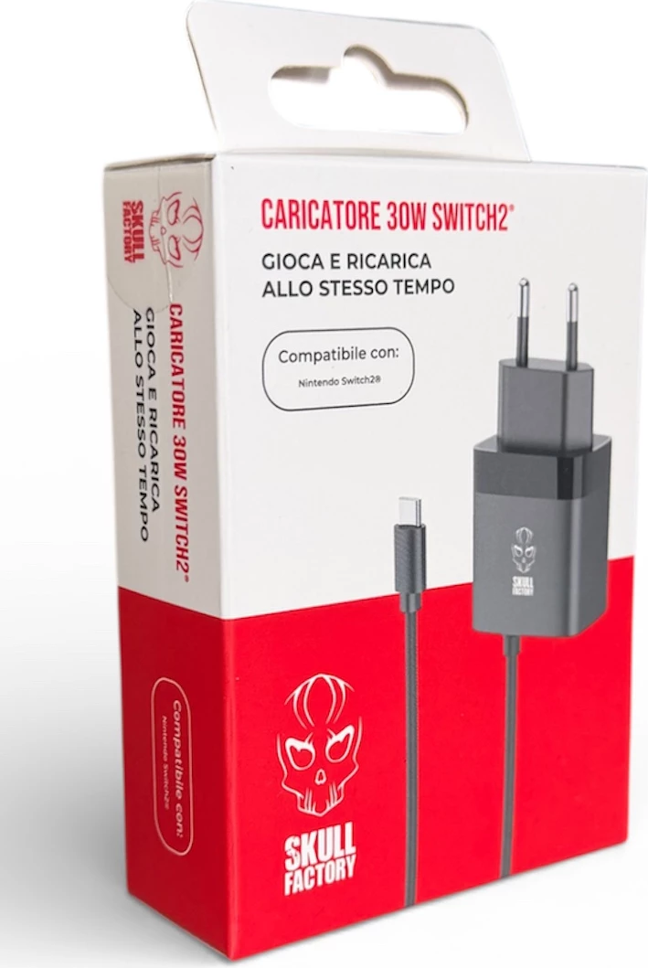 Karikues Skull Factory 30W për Switch 2, Type-C, zi