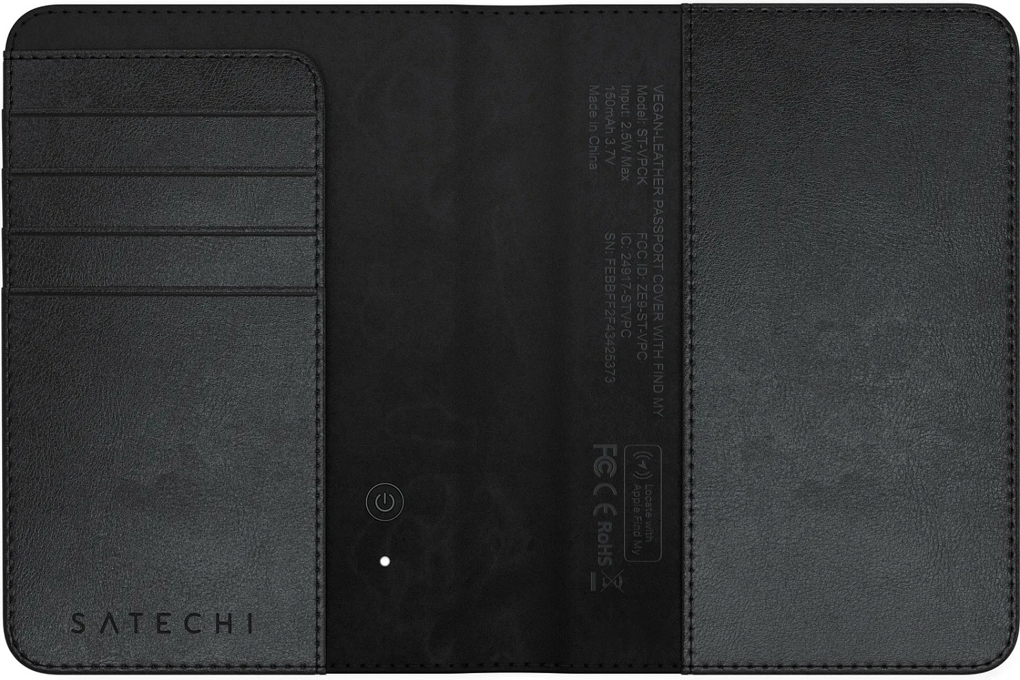Kuletë pasaporte Satechi Vegan-Leather me Find My, e zezë