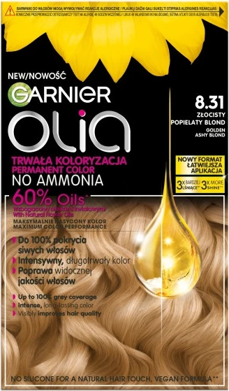 Ngjyrë për flokë për femra Garnier Olia 8.31 Zllat Gështenjë e Ftohtë, 1 copë
