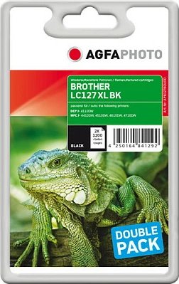 Kartrix boje AgfaPhoto APB127BDUOD, kompatibil për Brother LC127XL BK, Double Pack, i zi