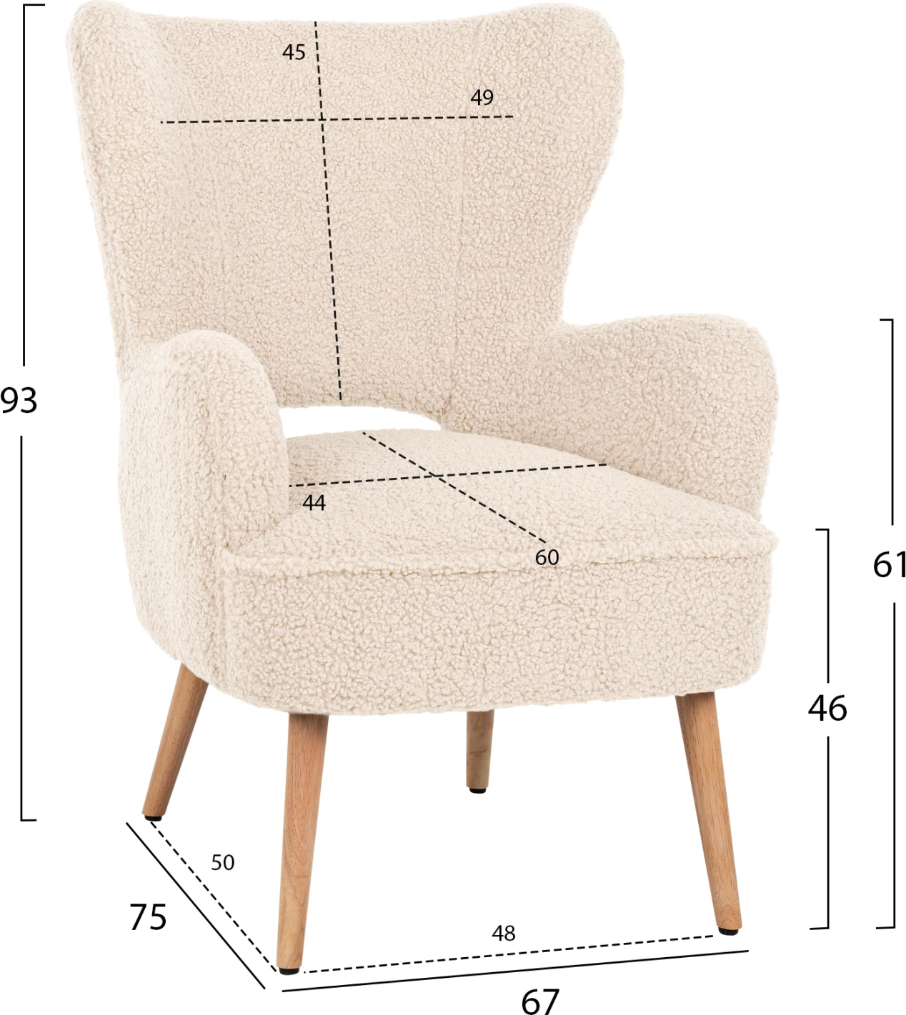 Fotelje MYLIE FH8394.23, pëlhurë boucle ecru, 66x75x93H cm