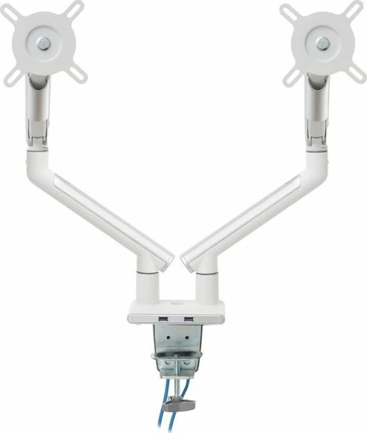 Mbajtëse monitori për tavolinë Art RAMM L-20GD, për 2 monitorë 17\"-32\", VESA 75x75/100x100, deri 9 kg, gas spring, e bardhë