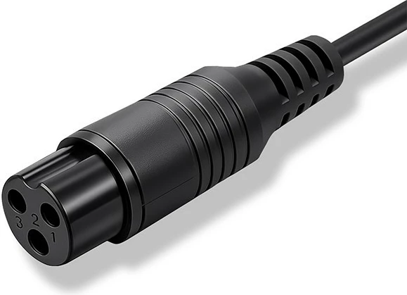 Ngarkues biçikletë elektrike, Qoltec 52618, 42V 2A 84W, prizë GX16-3P, për bateri 36V, me kabllo rryme, zi