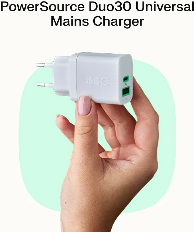 Karikues muri USB-C 30W PD 1x port, Green Cell, PowerSource Solo30 CHARB-GC-30C-W, i bardhë