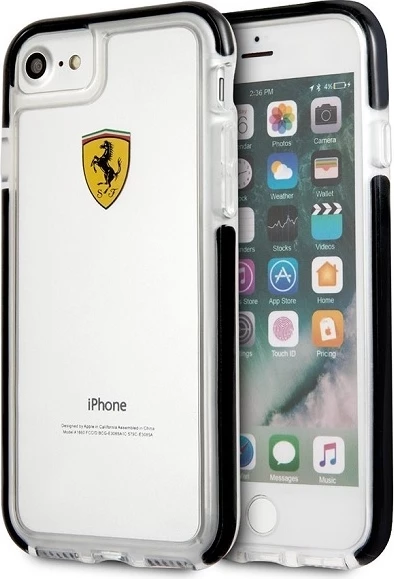 Mbështjellës Ferrari FEGLHCP7BK për iPhone 7/8/SE 2020/SE 2022, transparent/zi