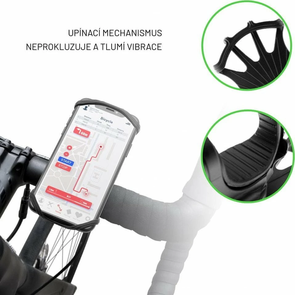 Mbajtëse telefoni për biçikletë Fixed Bikee 2, 4.0–6.5\", rrotullim 360°, e zezë