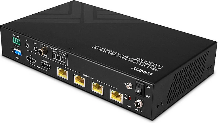 Splitter/Extender HDMI LINDY 100m Cat.6, 4-port, 4K60 HDBaseT, e zezë