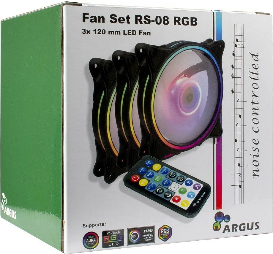 Ventilator kasë Inter-Tech ARGUS RGB-FAN SET RS-08, 120mm, set 3 copë, RGB, i zi