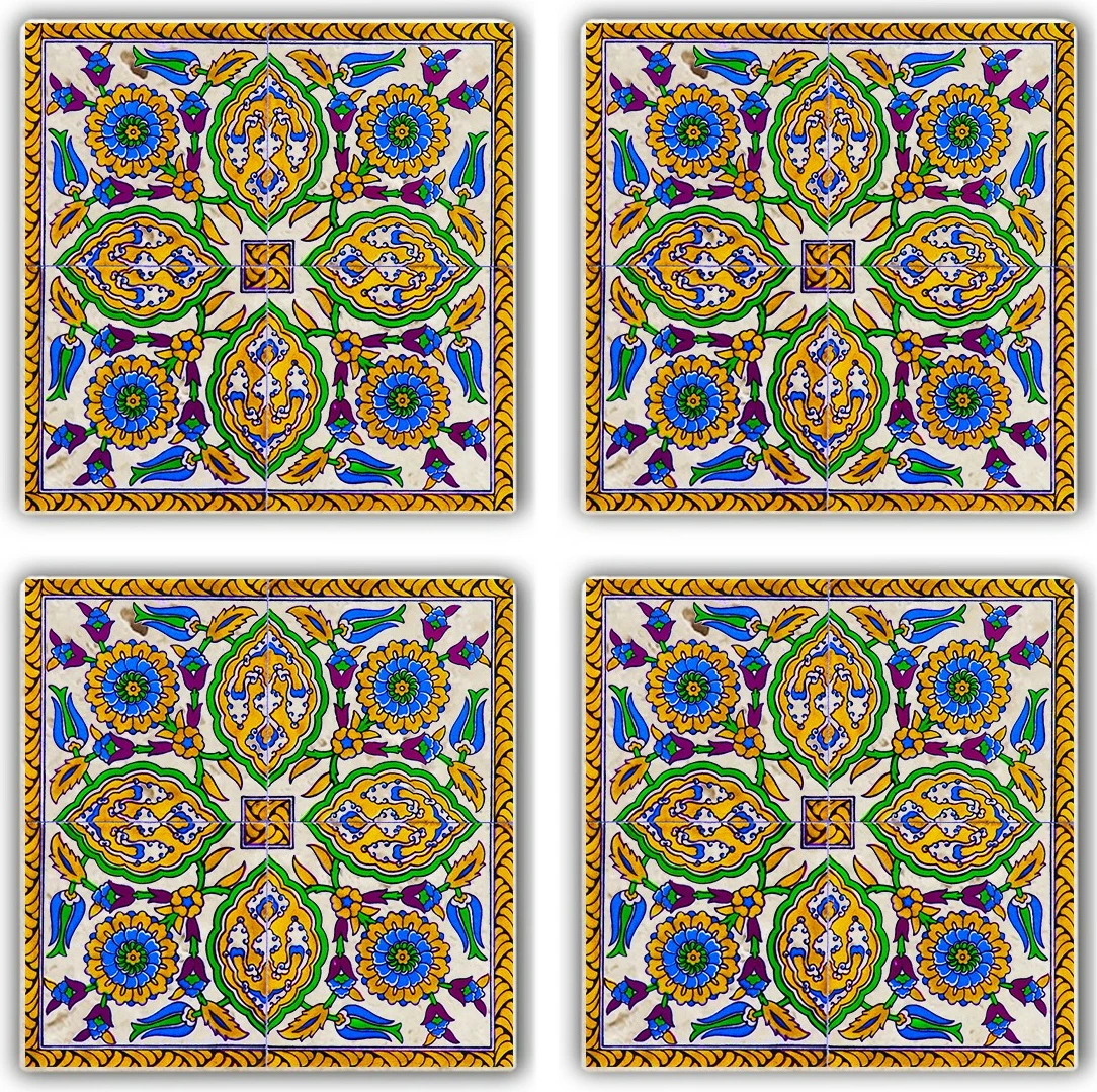 Set nënshimesh për gota, gur natyral, shumëngjyrëshe, Hermia, TAB218511644, 10x10x1cm (4 copë)
