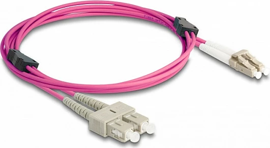 Kabllo fibër optike DeLOCK LC Duplex në SC Duplex, OM4 multimode, 2 m, e vjollcë
