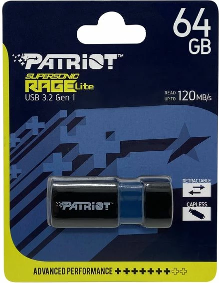 USB memorje Patriot Supersonic Rage Lite 64GB USB 3.2 Gen 1 120MB/s e zezë/blu
