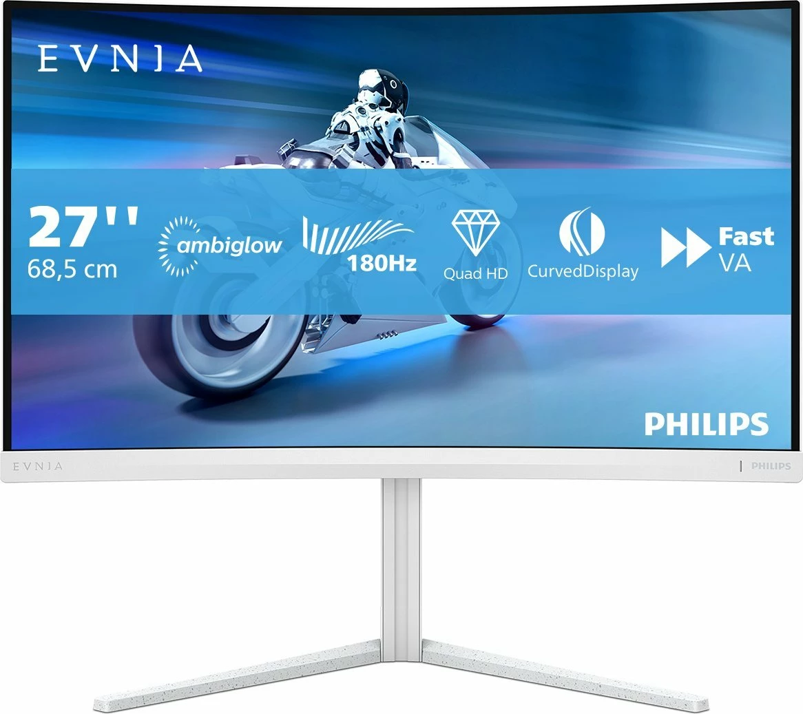 Monitor gaming Philips Evnia 27M2C5501/00 27\" WQHD 180Hz 0.5ms i lakuar Adaptive-Sync HDR i bardhë