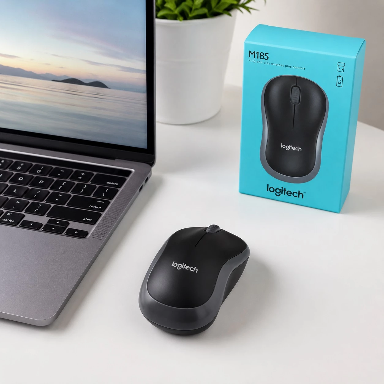 Maus Wireless Logitech M185 me Nano Marrës USB - i zi/gri