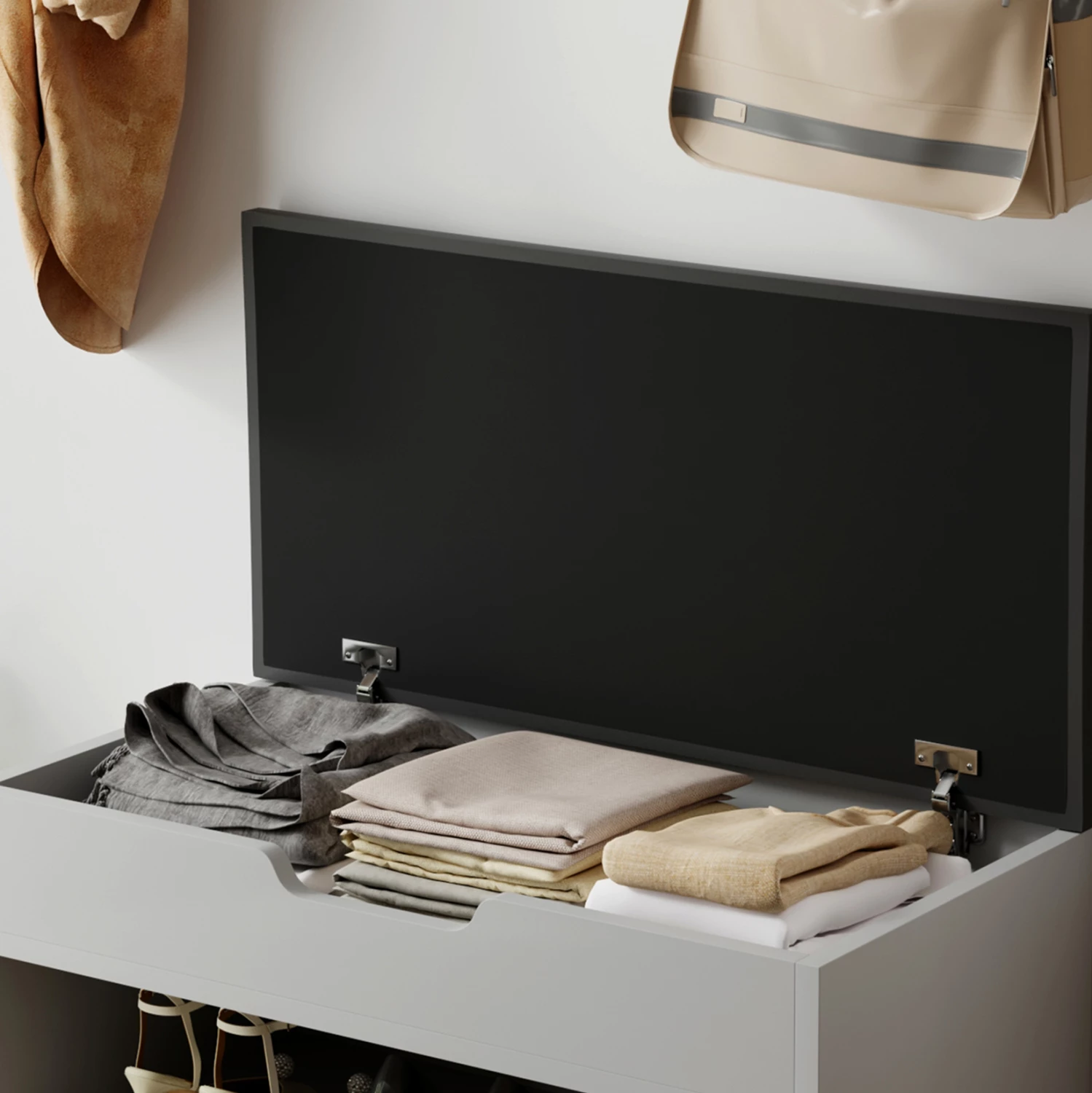 Raft këpucësh me ulëse ROMIR FH2477.05 melaminë gri-antracit ulëse PU 60x30x44Hcm