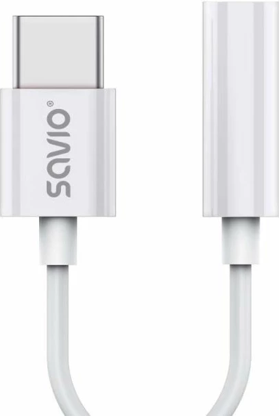 Adapter Savio AK-51 USB-C në mini jack 3.5mm, i bardhë