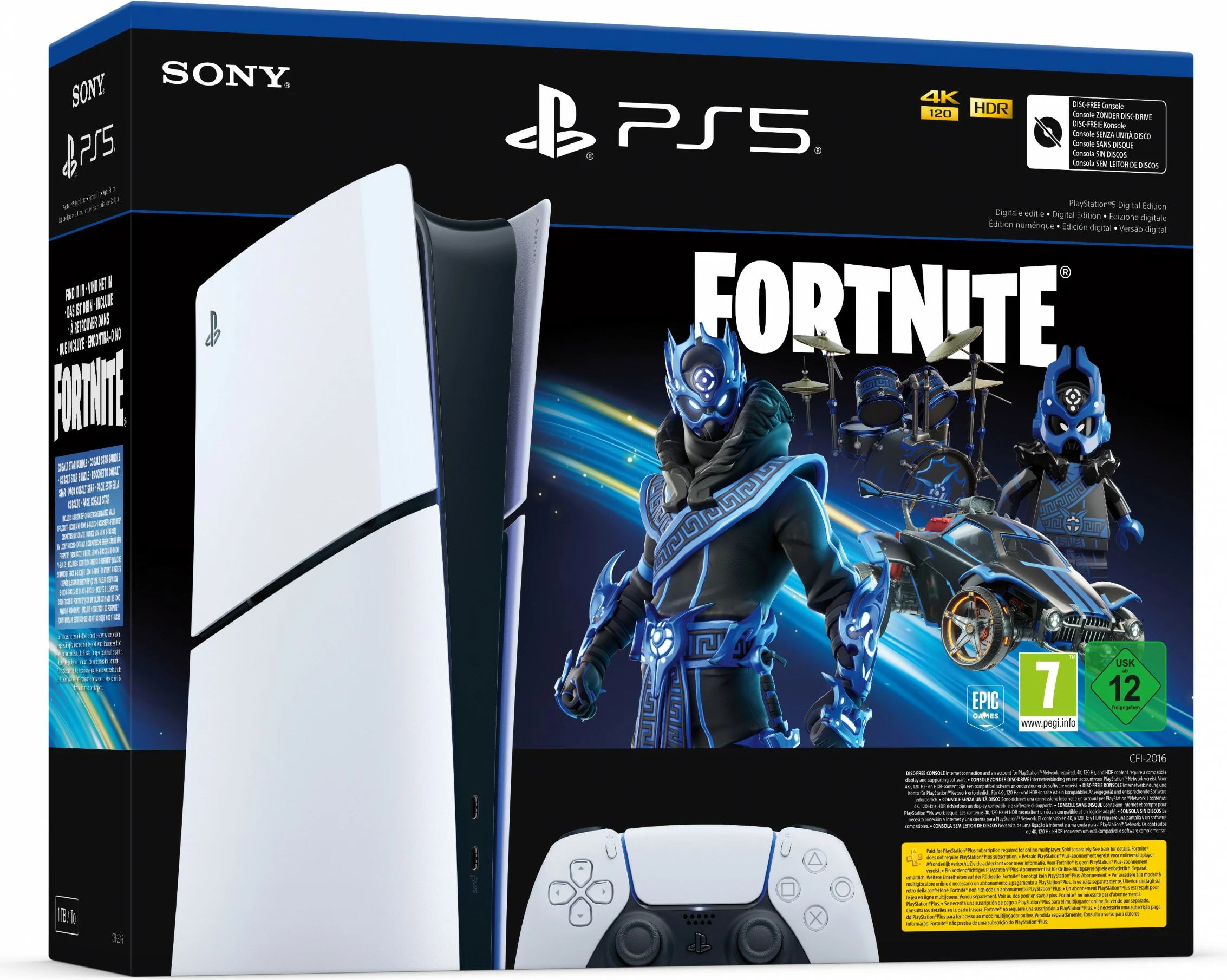 Konsolë Sony PlayStation 5 Slim Digital Edition, Fortnite, 1 TB, bardhë zi