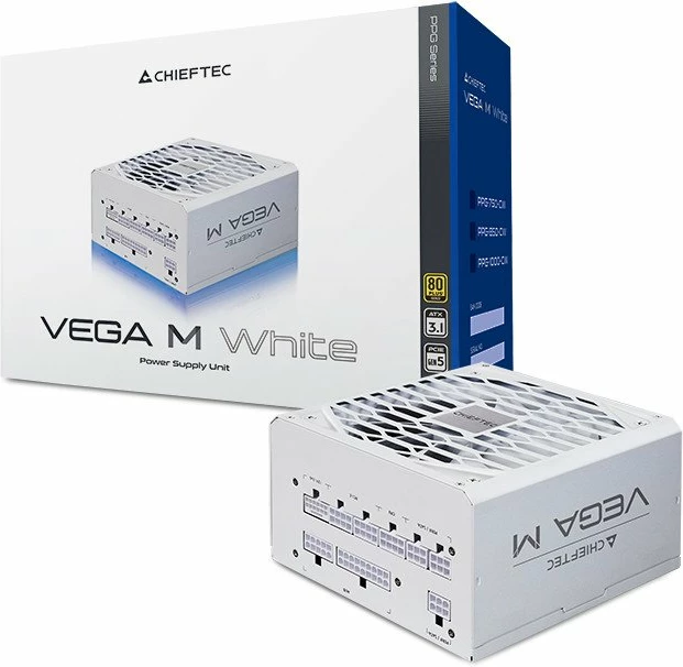 Furnizues rryme Chieftec Vega M PPG-1000-CW 1000W ATX 3.1 80 Plus Gold modular plotë, i bardhë