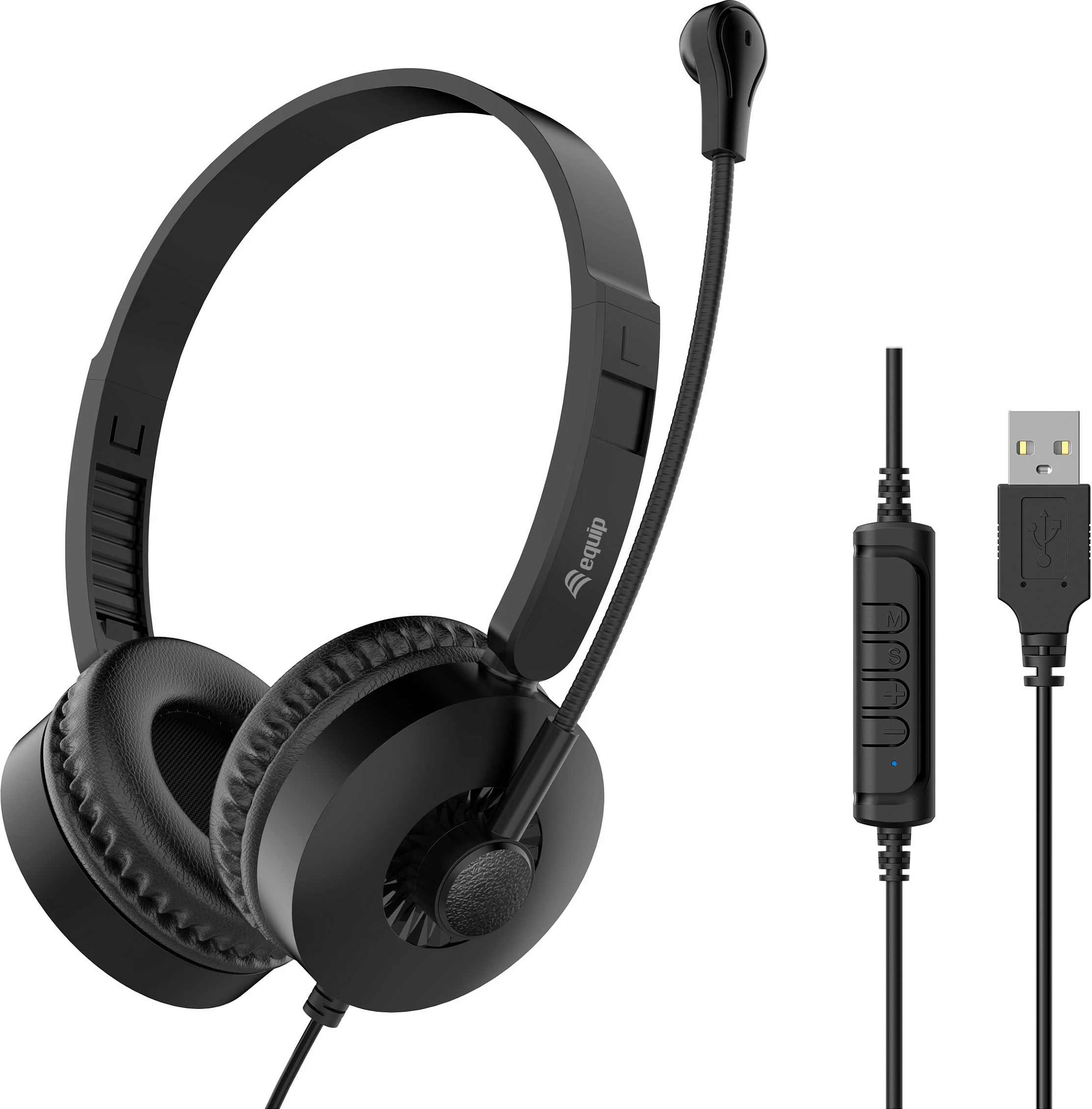 Kufje EQUIP Stereo Headset, USB-A, kabllo 2 m, me mikrofon, të zeza