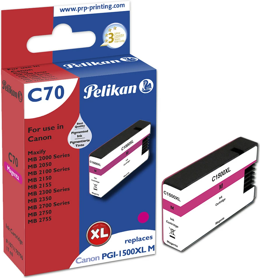 Kartrixh boje Pelikan C70, zëvendësim Canon PGI-1500XL M, XL, Magenta