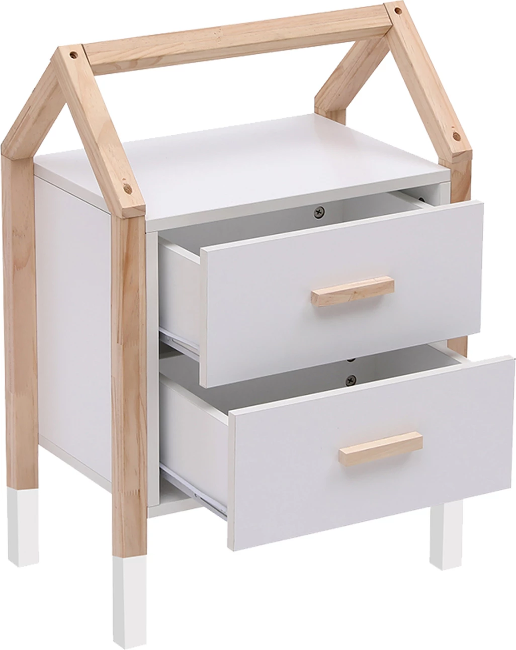 Komodinë për fëmijë PEPE, ngjyrë e bardhë-melaminë, dru pishe natyrale, 46x30x67cm