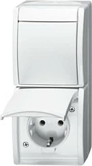 Prizë muri Busch-Jaeger 2601/6/20 EW-54, SCHUKO CEE 7/3, 16A 250V, IP44, me ndërprerës, e bardhë