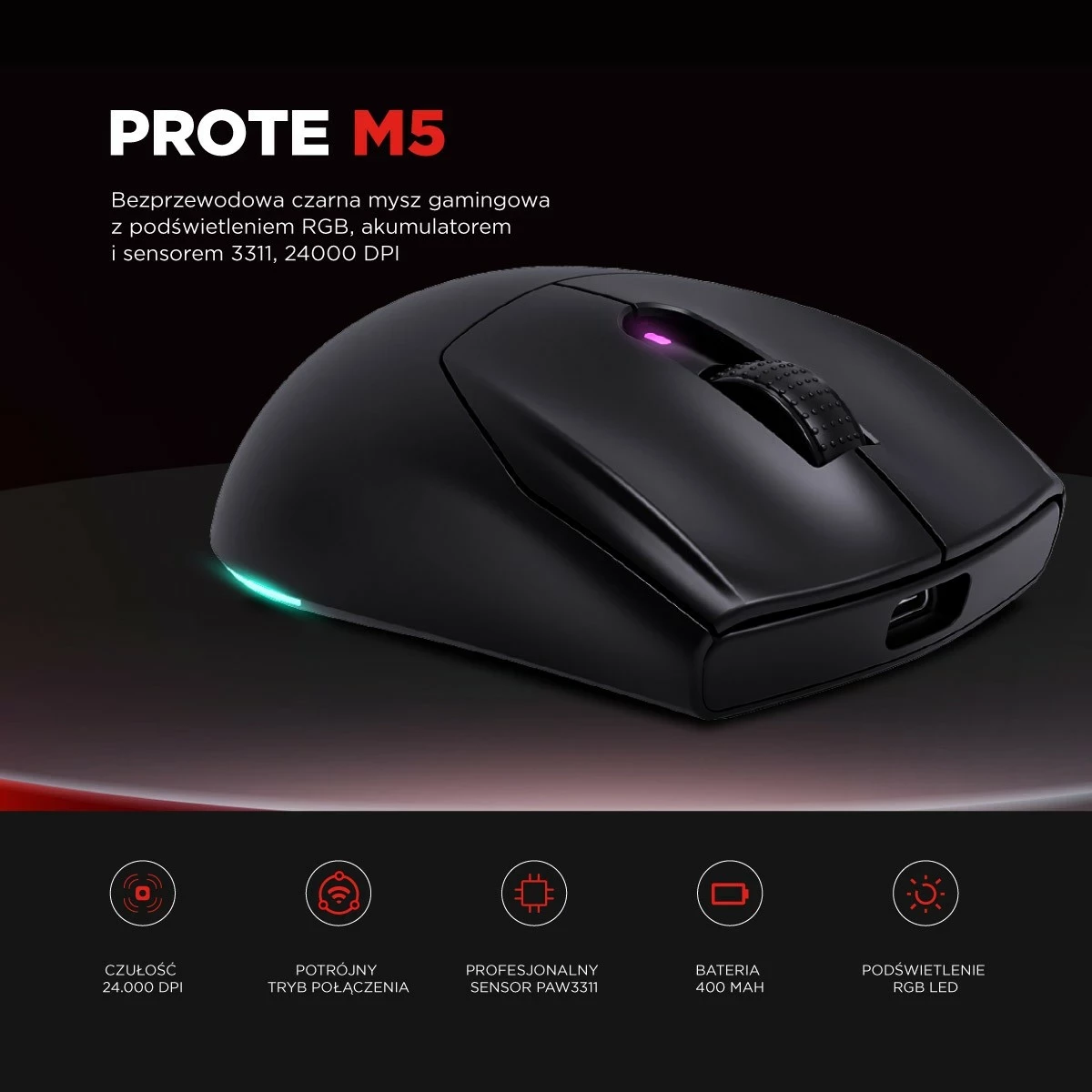 Maus Rampage Prote M5, 24000 DPI, RGB LED, 1kHz, i zi